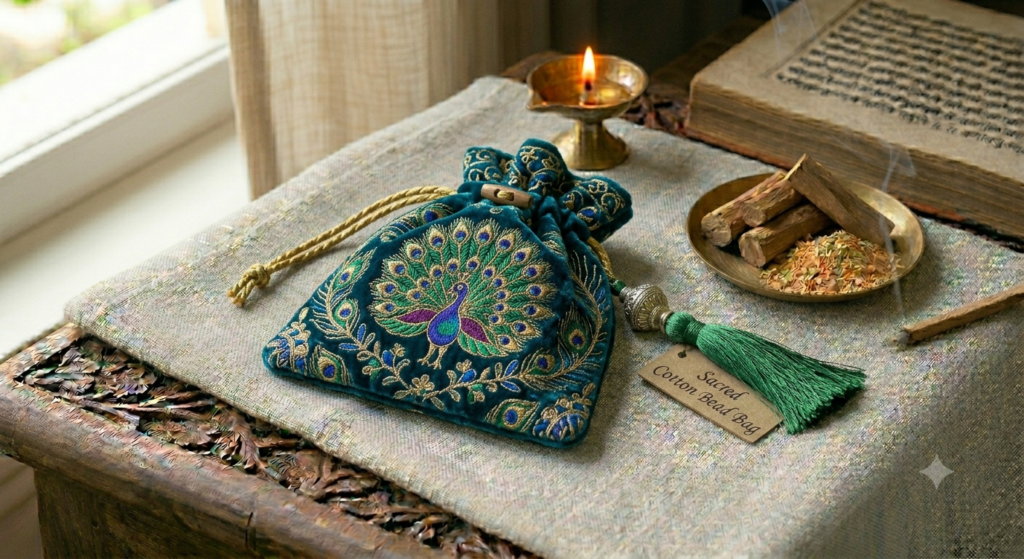 Embroidered Bead Bag Peacock