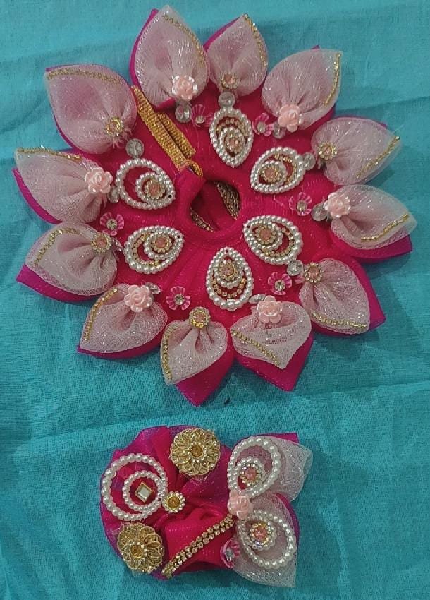 Graceful Pink and Light Pink Petal Net Ladoo Gopal Poshak