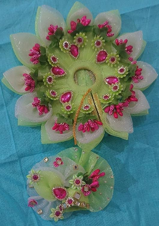 Vibrant Pistachio Green and White Floral Petal Ladoo Gopal Poshak