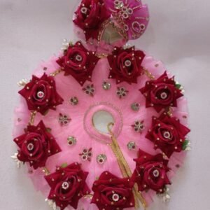 Soft Pink Net Ladoo Gopal Poshak with Maroon Rose Motifs