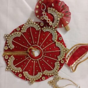 Royal Red Velvet Ladoo Gopal Poshak with Kundan Arches