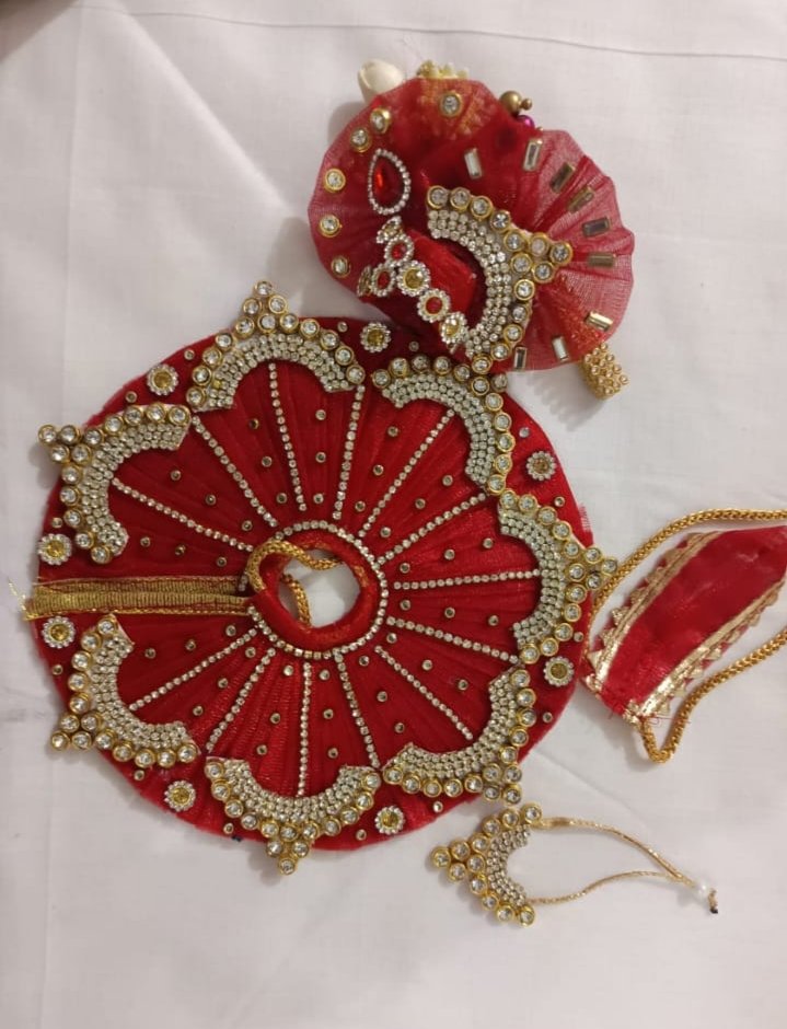 Royal Red Velvet Ladoo Gopal Poshak with Kundan Arches