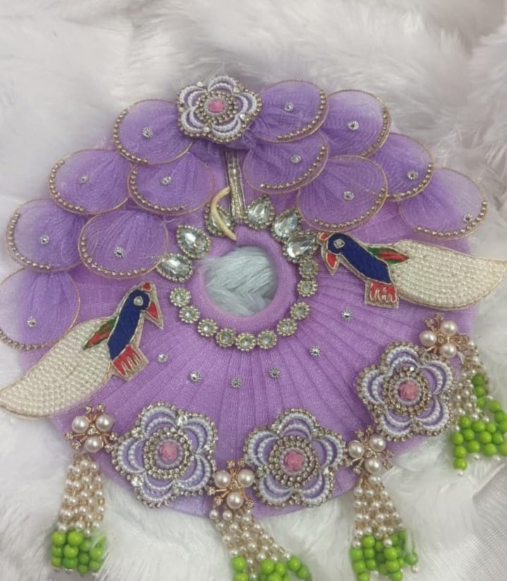 Elegant Lavender Net Ladoo Gopal Poshak with Peacock Motifs